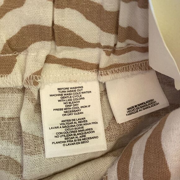 ANNE KLEIN New High Rise Linen Blend Animal Print Belted Shorts Tan White Size S - Picture 3 of 8